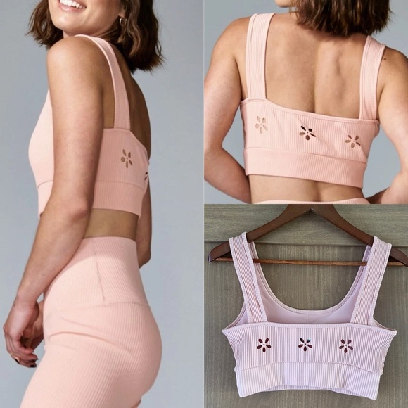 Electric Yoga Other - Electric Yoga Pink Sedona Ribbed Bra Flower Cutout Back Women’s size Small​
